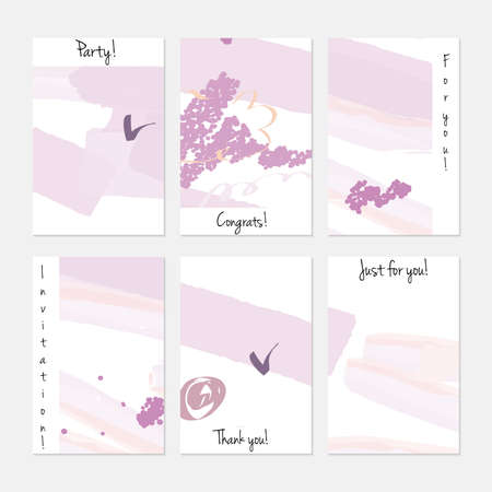 Hand drawn creative universal invitation greeting cards template. Abstract scribbles doodles bright colors.Birthday, wedding, party, social media banners templates. Isolated vector card templates.のイラスト素材