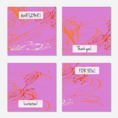 Hand drawn creative universal invitation greeting card template. Abstract scribbles doodles bright colors. Birthday, wedding, party, social media banners templates. Isolated vector card templates.のイラスト素材