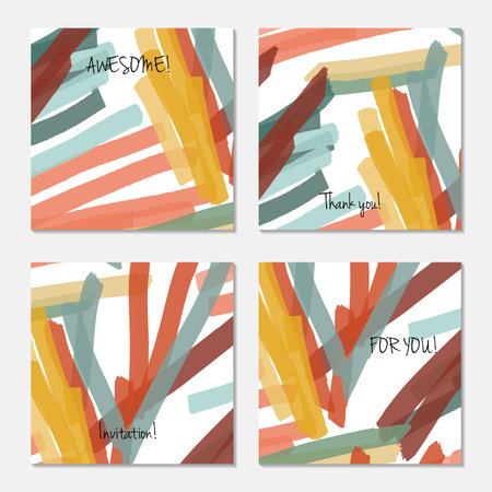 Hand drawn creative universal invitation greeting card template. Abstract scribbles doodles bright...