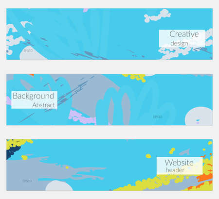 Hand drawn creative universal banner set. Abstract scribbles doodles bright colors. Website header social media advertisement sale brochure templates. Isolated vector banner templates.のイラスト素材