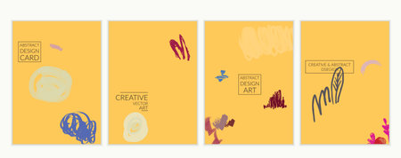 Set of artistic minimal universal card templates with abstract hand drawn doodles. Design for...