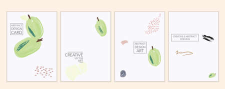 Set of artistic minimal universal card templates with abstract hand drawn doodles. Design for poster, card, invitation. Roughly drawn bright trendy textures. Minimal simple design.Vector isolatedのイラスト素材
