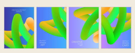 Abstract 3d liquid fluid color shape. Creative modern cover template. Bright neon gradient blend creating innovative 3D effect. Art vector background futuristic design.のイラスト素材