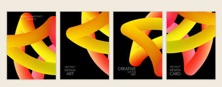 Abstract 3d liquid fluid color shape. Creative modern cover template. Bright neon gradient blend creating innovative 3D effect. Art vector background futuristic design.のイラスト素材