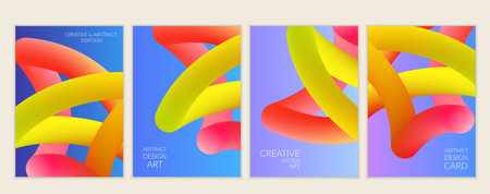 Abstract 3d liquid fluid color shape. Creative modern cover template. Bright neon gradient blend...