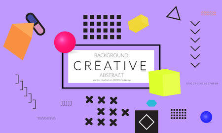Minimal universal banner templates in Memphis style with 3D shapes. Futuristic retro 3D geometric...