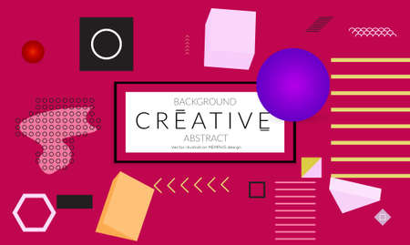 Minimal universal banner templates in Memphis style with 3D shapes. Futuristic retro 3D geometric design. Bright neon web banner layout.のイラスト素材