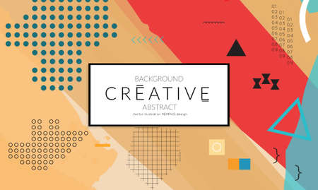 Minimal universal banner templates in Memphis style with abstract hand drawn doodles. Roughly drawn bright trendy textures. Bright neon web banner layout. Vector isolatedのイラスト素材