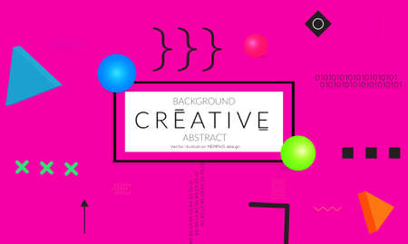 Minimal universal banner templates in Memphis style with 3D shapes. Futuristic retro 3D geometric design. Bright neon web banner layout.のイラスト素材