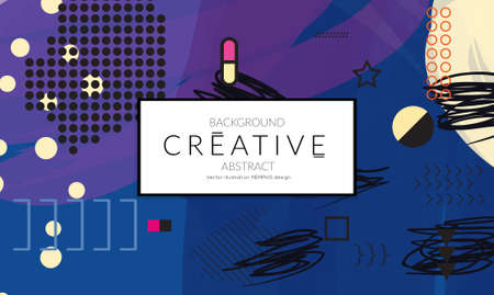 Minimal universal banner templates in Memphis style with abstract hand drawn doodles. Roughly drawn bright trendy textures. Bright neon web banner layout. Vector isolatedのイラスト素材