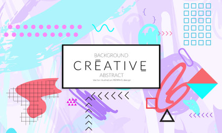 Minimal universal banner templates in Memphis style with abstract hand drawn doodles. Roughly drawn bright trendy textures. Bright neon web banner layout. Vector isolatedのイラスト素材