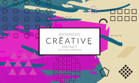 Minimal universal banner templates in Memphis style with abstract hand drawn doodles. Roughly drawn bright trendy textures. Bright neon web banner layout. Vector isolatedのイラスト素材