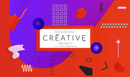 Minimal universal banner templates in Memphis style with 3D shapes. Futuristic retro 3D geometric design. Bright neon web banner layout.のイラスト素材