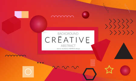 Minimal universal banner templates in Memphis style with 3D shapes. Futuristic retro 3D geometric design. Bright neon web banner layout.のイラスト素材