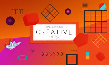 Minimal universal banner templates in Memphis style with 3D shapes. Futuristic retro 3D geometric design. Bright neon web banner layout.のイラスト素材