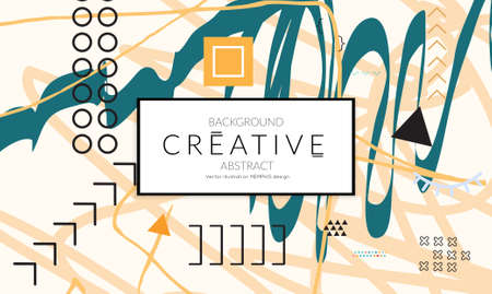 Minimal universal banner templates in Memphis style with abstract hand drawn doodles. Roughly drawn bright trendy textures. Bright neon web banner layout. Vector isolatedのイラスト素材