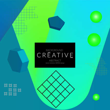 Minimal universal banner templates in Memphis style with 3D shapes. Futuristic retro 3D geometric design. Bright neon web banner layout.のイラスト素材