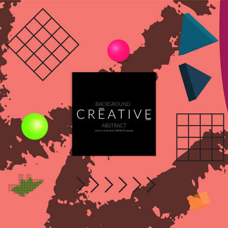 Minimal universal banner templates in Memphis style with 3D shapes. Futuristic retro 3D geometric design. Bright neon web banner layout.のイラスト素材