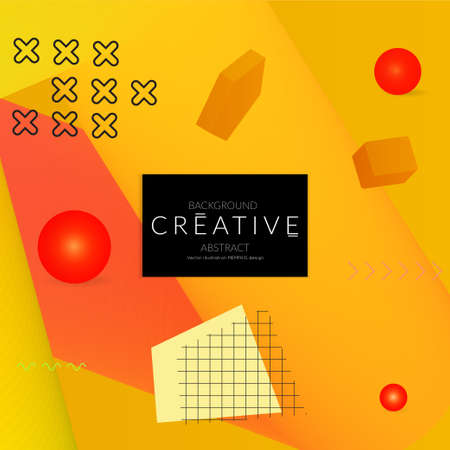 Minimal universal banner templates in Memphis style with 3D shapes. Futuristic retro 3D geometric design. Bright neon web banner layout.のイラスト素材