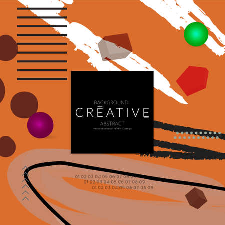 Minimal universal banner templates in Memphis style with 3D shapes. Futuristic retro 3D geometric design. Bright neon web banner layout.のイラスト素材