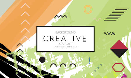 Minimal universal banner templates in Memphis style with abstract hand drawn doodles. Roughly drawn bright trendy textures. Bright neon web banner layout. Vector isolatedのイラスト素材