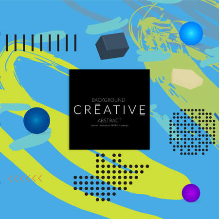 Minimal universal banner templates in Memphis style with 3D shapes. Futuristic retro 3D geometric design. Bright neon web banner layout.のイラスト素材