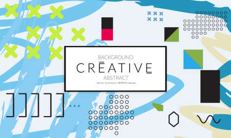 Minimal universal banner templates in Memphis style with abstract hand drawn doodles. Roughly drawn bright trendy textures. Bright neon web banner layout. Vector isolatedのイラスト素材