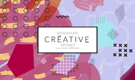 Minimal universal banner templates in Memphis style with abstract hand drawn doodles. Roughly drawn bright trendy textures. Bright neon web banner layout. Vector isolatedのイラスト素材