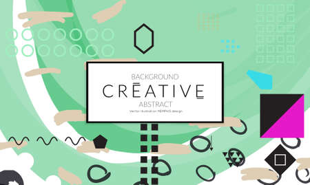 Minimal universal banner templates in Memphis style with abstract hand drawn doodles. Roughly drawn bright trendy textures. Bright neon web banner layout. Vector isolatedのイラスト素材