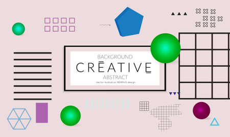 Minimal universal banner templates in Memphis style with 3D shapes. Futuristic retro 3D geometric design. Bright neon web banner layout.のイラスト素材