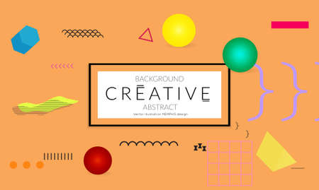 Minimal universal banner templates in Memphis style with 3D shapes. Futuristic retro 3D geometric design. Bright neon web banner layout.のイラスト素材