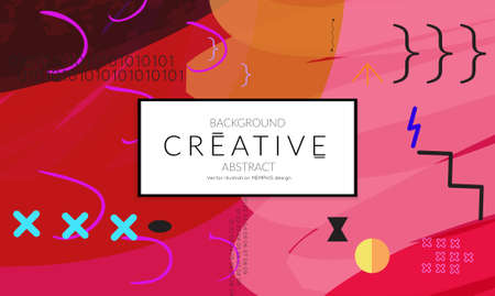 Minimal universal banner templates in Memphis style with abstract hand drawn doodles. Roughly drawn bright trendy textures. Bright neon web banner layout. Vector isolatedのイラスト素材