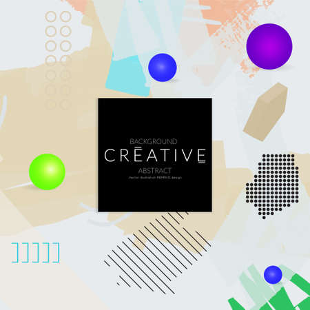 Minimal universal banner templates in Memphis style with 3D shapes. Futuristic retro 3D geometric design. Bright neon web banner layout.のイラスト素材