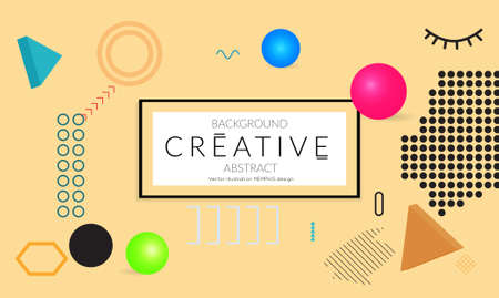 Minimal universal banner templates in Memphis style with 3D shapes. Futuristic retro 3D geometric design. Bright neon web banner layout.のイラスト素材