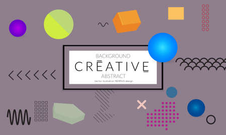 Minimal universal banner templates in Memphis style with 3D shapes. Futuristic retro 3D geometric design. Bright neon web banner layout.のイラスト素材