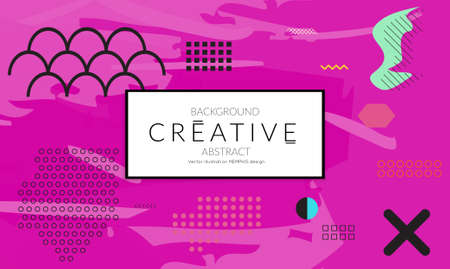 Minimal universal banner templates in Memphis style with abstract hand drawn doodles. Roughly drawn bright trendy textures. Bright neon web banner layout. Vector isolatedのイラスト素材