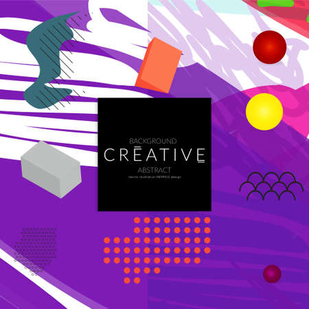 Minimal universal banner templates in Memphis style with 3D shapes. Futuristic retro 3D geometric design. Bright neon web banner layout.のイラスト素材