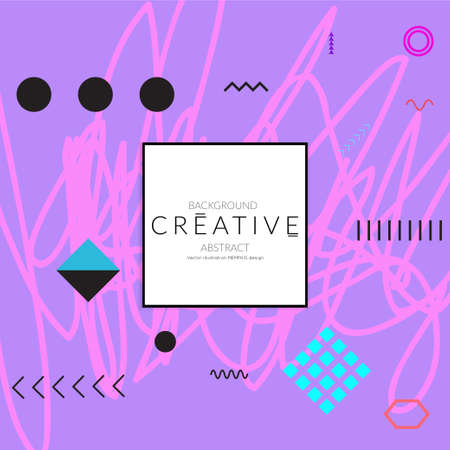 Minimal universal banner templates in Memphis style with abstract hand drawn doodles. Roughly drawn bright trendy textures. Bright neon web banner layout. Vector isolatedのイラスト素材