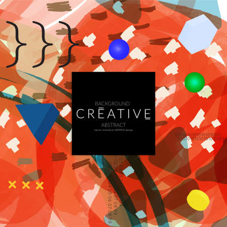 Minimal universal banner templates in Memphis style with 3D shapes. Futuristic retro 3D geometric design. Bright neon web banner layout.のイラスト素材