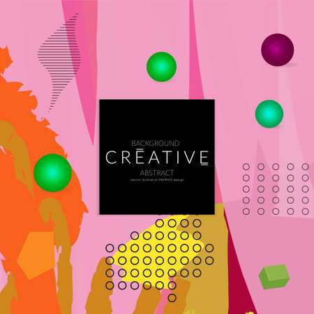 Minimal universal banner templates in Memphis style with 3D shapes. Futuristic retro 3D geometric design. Bright neon web banner layout.のイラスト素材