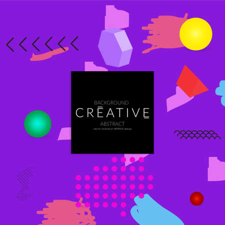 Minimal universal banner templates in Memphis style with 3D shapes. Futuristic retro 3D geometric design. Bright neon web banner layout.のイラスト素材