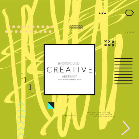 Minimal universal banner templates in Memphis style with abstract hand drawn doodles. Roughly drawn bright trendy textures. Bright neon web banner layout. Vector isolatedのイラスト素材