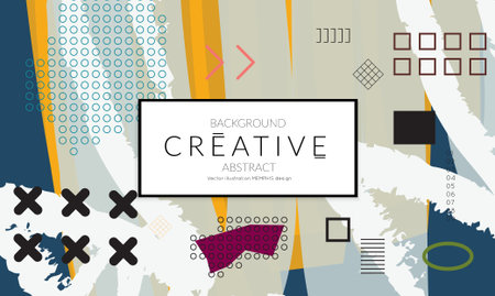 Minimal universal banner templates in Memphis style with abstract hand drawn doodles. Roughly drawn bright trendy textures. Bright neon web banner layout. Vector isolatedのイラスト素材