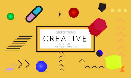 Minimal universal banner templates in Memphis style with 3D shapes. Futuristic retro 3D geometric design. Bright neon web banner layout.のイラスト素材