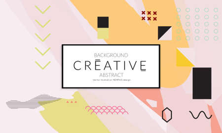 Minimal universal banner templates in Memphis style with abstract hand drawn doodles. Roughly drawn bright trendy textures. Bright neon web banner layout. Vector isolatedのイラスト素材