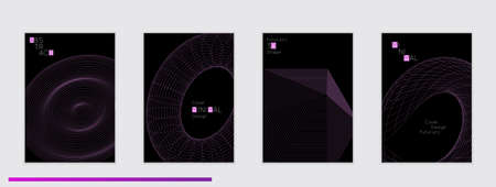 Minimal black cover templates with futuristic 3D meshes. Abstract grid shape on dark background. Social media web banner. Future geometric design.のイラスト素材