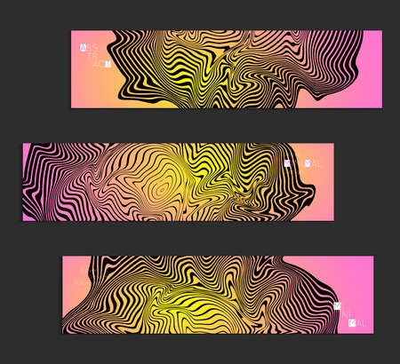 Minimal banner templates with marble striped texture. Abstract bright color splash background. Social media web banner. Future geometric design with black marbling pattern on gradient backdrop.のイラスト素材