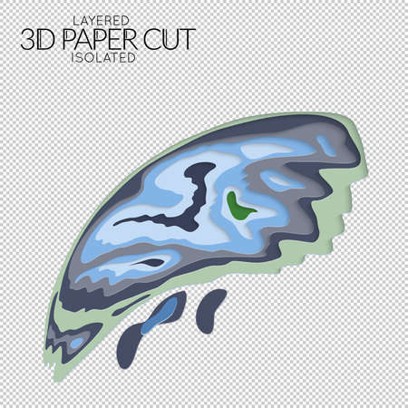 Abstract 3D paper cut art shape. Vector  paper cut layers create topography map concept or smooth origami paper carving craft. Wavy layered material design paper art isolated design element.のイラスト素材