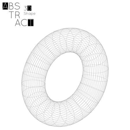 Abstract 3D wireframe geometric shape, isolated on white background. 3D torus. Futuristic design element.のイラスト素材