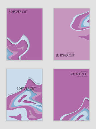 Abstract banner template with 3D paper cut art. Vector  paper cut layers create topography map concept or smooth origami paper carving craft. Wavy layered material design paper art poster.のイラスト素材